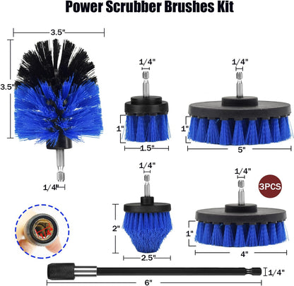 8 Pack Drill Brush Attachment Set, 1/4in Power Scrubber Brush + Extend Long Rod, Multi-Purpose Power Cleaning Scrub Brush for Bathroom, Tub, Tile, Corner, Floor(Red)