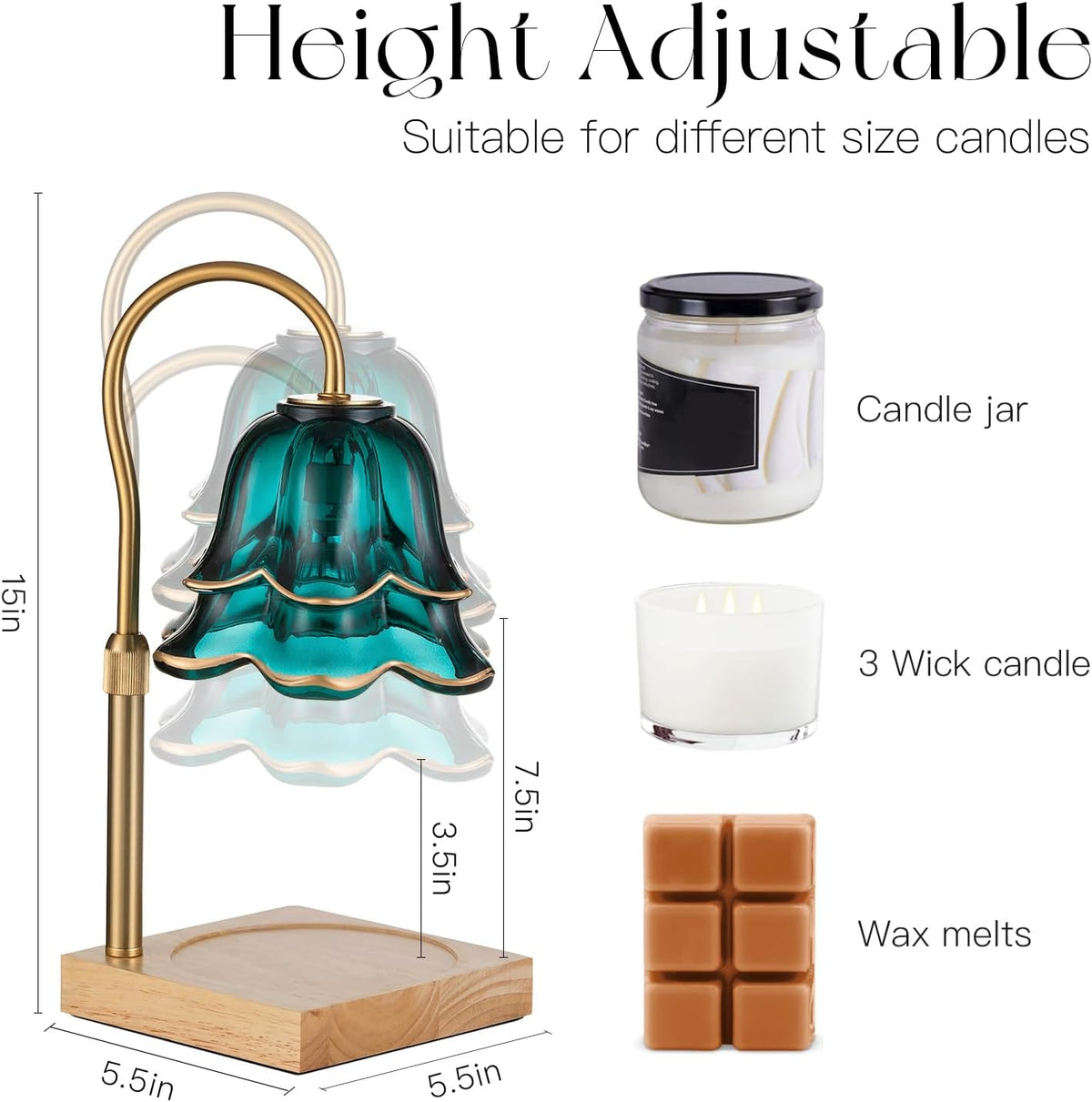 Candeldo Candle Warmer Lamp with Timer, Gold Flower Glass Shade