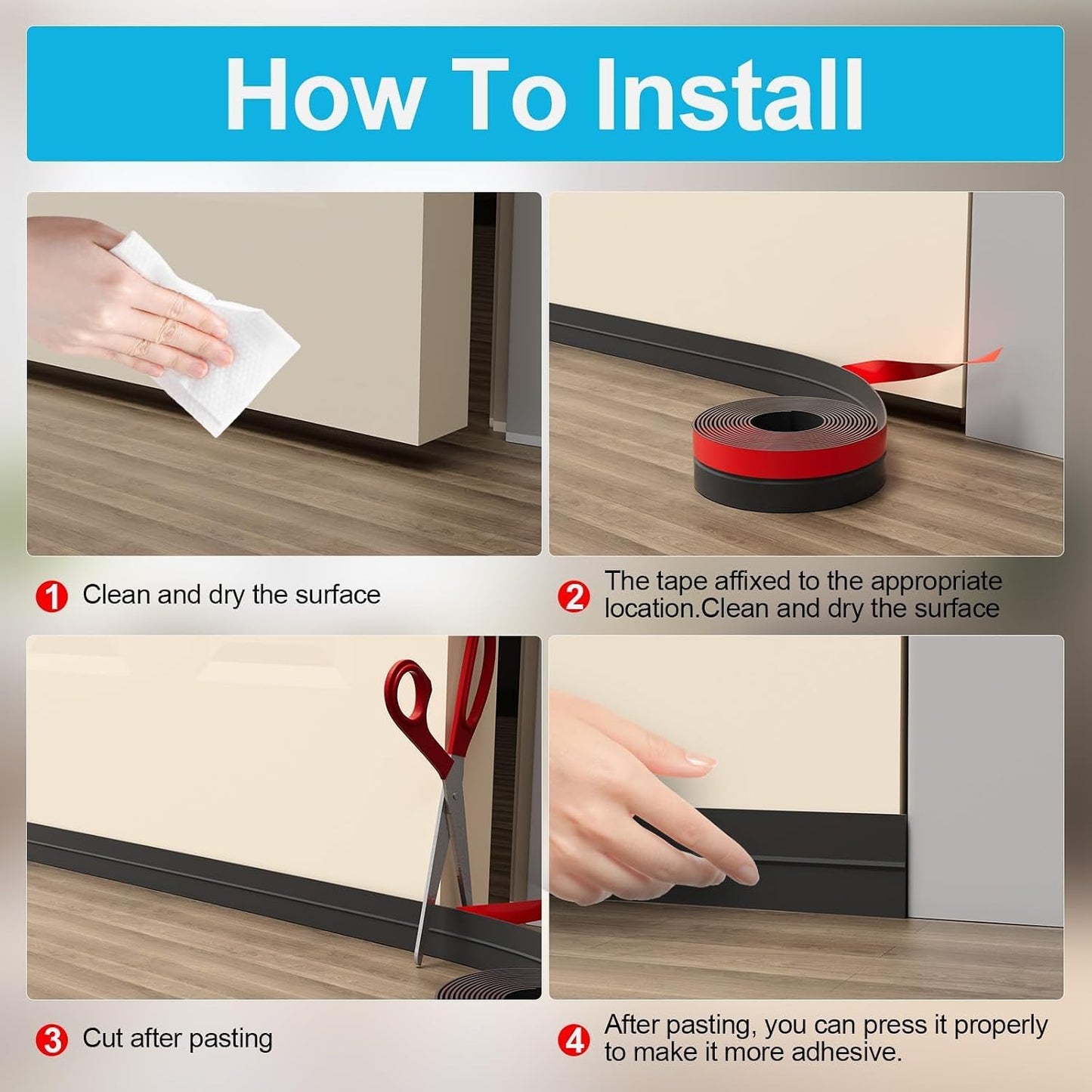 Door Weather Stripping, Silicone Door Seal Strip Sealing Tape, Door Draft Stopper Adhesive Seal Tape for Doors Windows &Shower Glass Door Gaps (Thickness Upgrade)