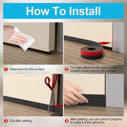 Door Weather Stripping, Silicone Door Seal Strip Sealing Tape, Door Draft Stopper Adhesive Seal Tape for Doors Windows &Shower Glass Door Gaps (Thickness Upgrade)