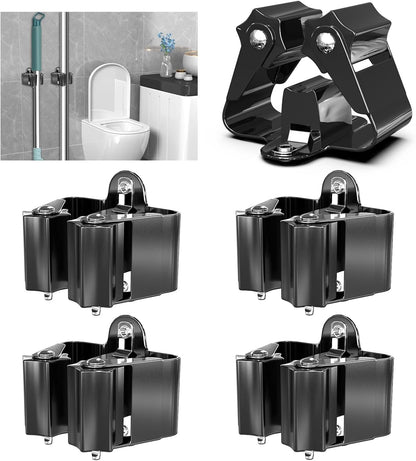 3-H Broom Holder Wall Mount 12 Pack, Heavy Duty Stainless Steel Mop and Broom Organizer Clips, Strong Grip Wall Mount Holders for Garage, Garden, Laundry Room & Utility Closet, Black