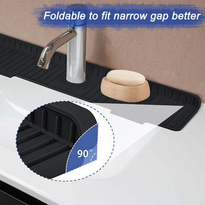 Kitchen Sink Splash Guard, 20IN Longer Silicone Faucet Guard & Draining Mat, Bathroom and Kitchen Sink Organizer, Sink Faucet Mat Water Splash Guard Behind Faucet Accessories Gadget, 20” x 5.5”, White