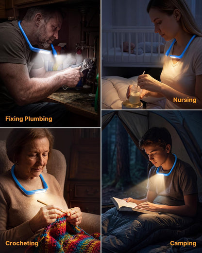 Neck Reading Light Book Lovers Gifts, Rechargeable 80Hrs Eye-friendly 3 Colors & Stepless Dimming Book Light for Reading, Christmas Stocking Stuffers for Men Women Camping Knitting Crochet Accessories