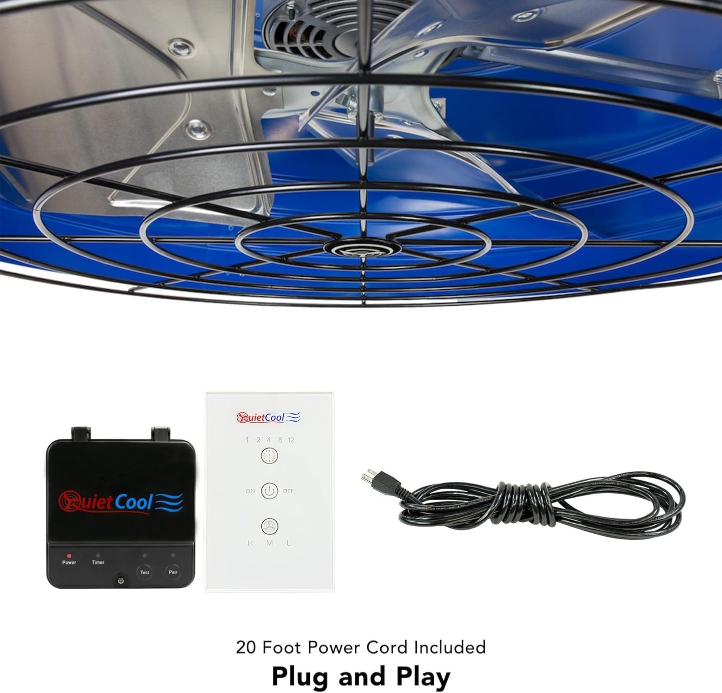Quietcool QC CL-2250 RF Classic Advanced Whole House Fan with Wireless Control - Up to 2465 CFM - Two Speed - Covers up to 1,233 SQFT - 10 Year Warranty - Removable Grille