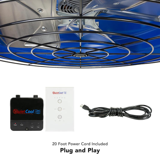 Quietcool QC CL-2250 RF Classic Advanced Whole House Fan with Wireless Control - Up to 2465 CFM - Two Speed - Covers up to 1,233 SQFT - 10 Year Warranty - Removable Grille