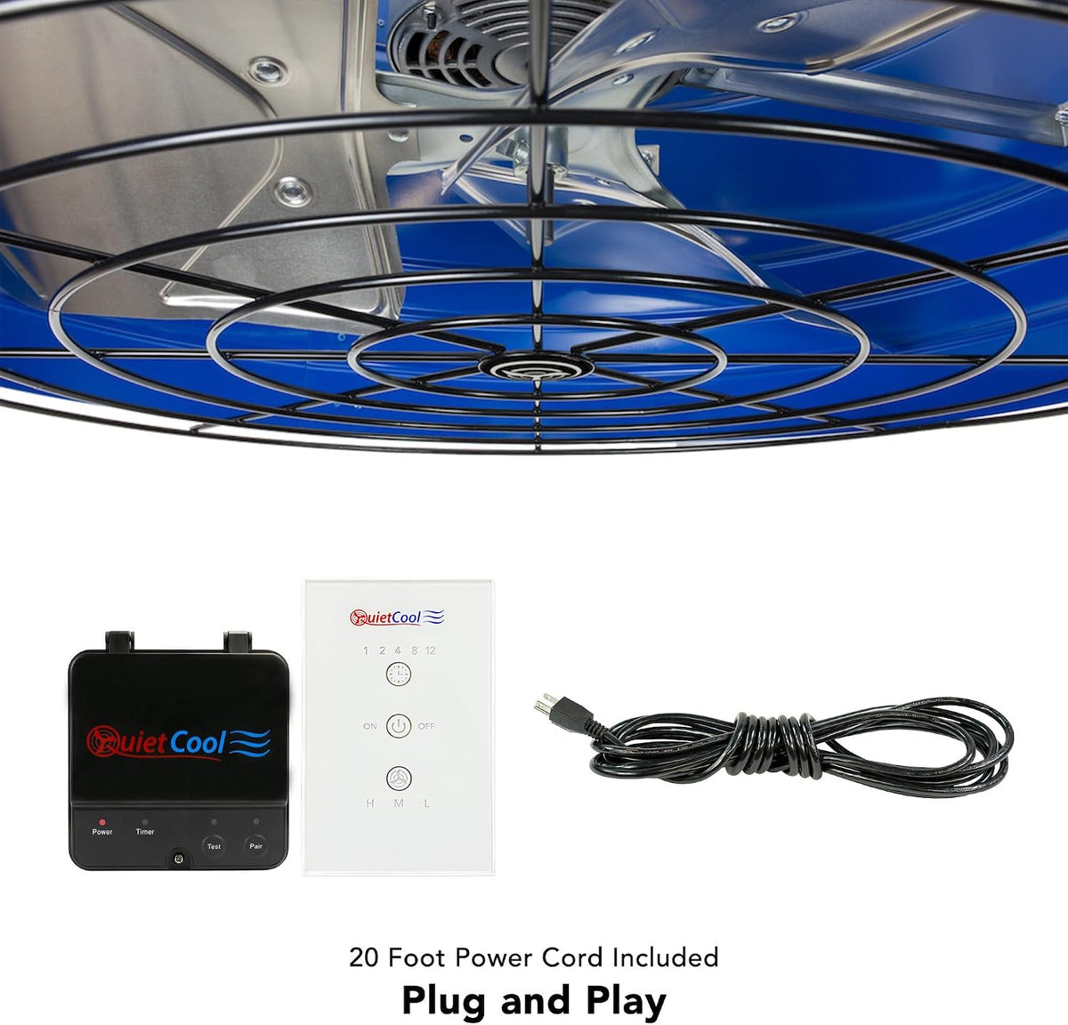 Quietcool QC CL-2250 RF Classic Advanced Whole House Fan with Wireless Control - Up to 2465 CFM - Two Speed - Covers up to 1,233 SQFT - 10 Year Warranty - Removable Grille