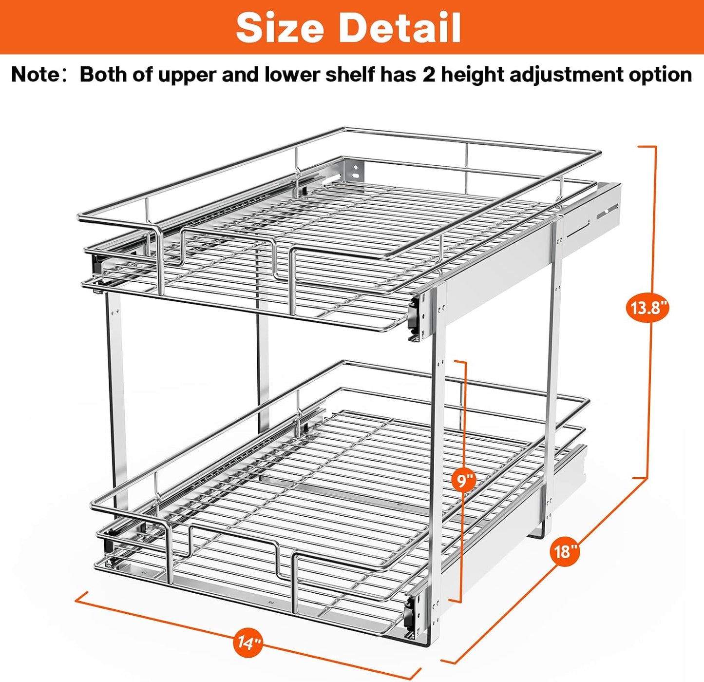 ROOMTEC Pull Out Cabinet Organizer, Pull Out Shelves 5½" W x 21½" D, Heavy Duty Cabinet Drawers Slide Out Kitchen Organizers Storage Shelf