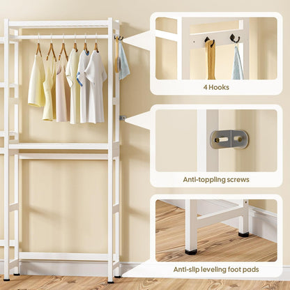 Cozivolife Over The Washer Dryer Storage Shelf: Bamboo 5 Tiers (Natural) | Laundry Room Drying Rack with Adjustable Shelves and 4 Hooks - Space Saver Organizer for Hanging Clothes and Towels