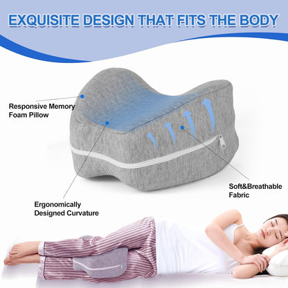 Knee Pillow for Side Sleepers Leg Memory Foam Pillow Side Sleeping Soothing Relief for Back, HIPS, Knees, Joints, Nerves and Muscle Discomfort Relief (Grey, Small)