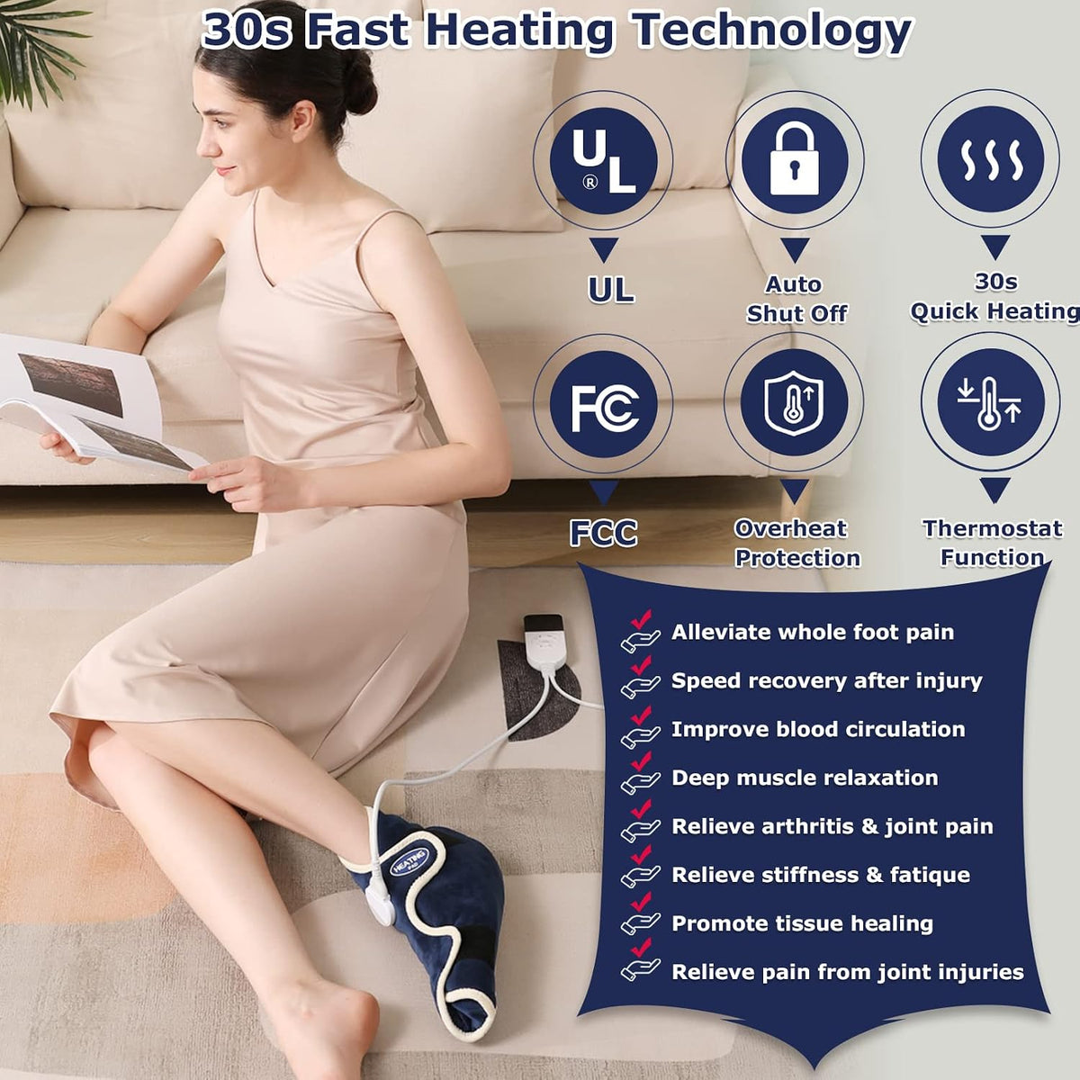 CAMECO 1 Pack Foot Ankle Heating Pad for Neuropathy Pain Relief, 86℉-158℉ Electric Heated Foot Warmer for Achilles Tendinitis & Plantar Fasciitis, Under Desk Heat Therapy Wrap Booties for Women Men