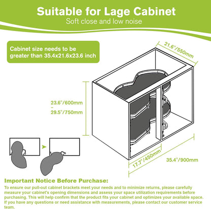 Blind Corner Cabinet Pull Out Organizer, Soft Close Swing Right Pull Out Cabinet Organizer 36inch, Corner Cabinet Lazy Susan for Corner Cabinet Blind Shelf, 2 Tiers Tray, Adjustable Height