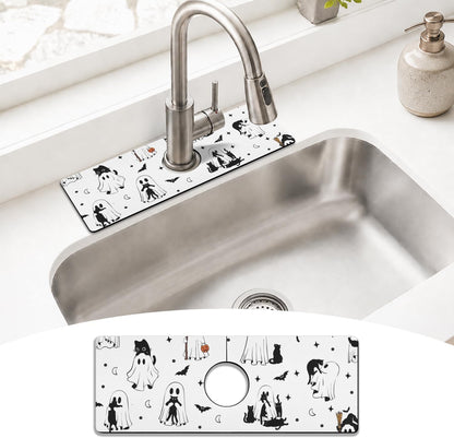 Light Brown White Checkered Kitchen Sink Splash Guard Faucet Mat,Faucet Non-Slip Absorbent Mat,Farmhouse Sink Splash Guard Behind Faucet for Kitchen Bathroom, 15"x5.5"
