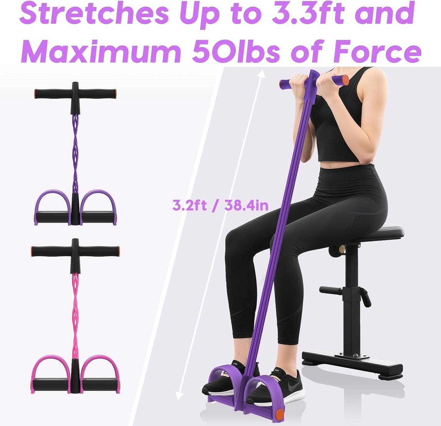 Pedal Resistance Band with Handles, 6-Tubes Natural Rubber Exercise Bands | Upgrade Foot Pedal Resistance Bands for Working Out, Multifunction Fitness Equipment for Abdomen, Waist, Arm, Leg, Pilates