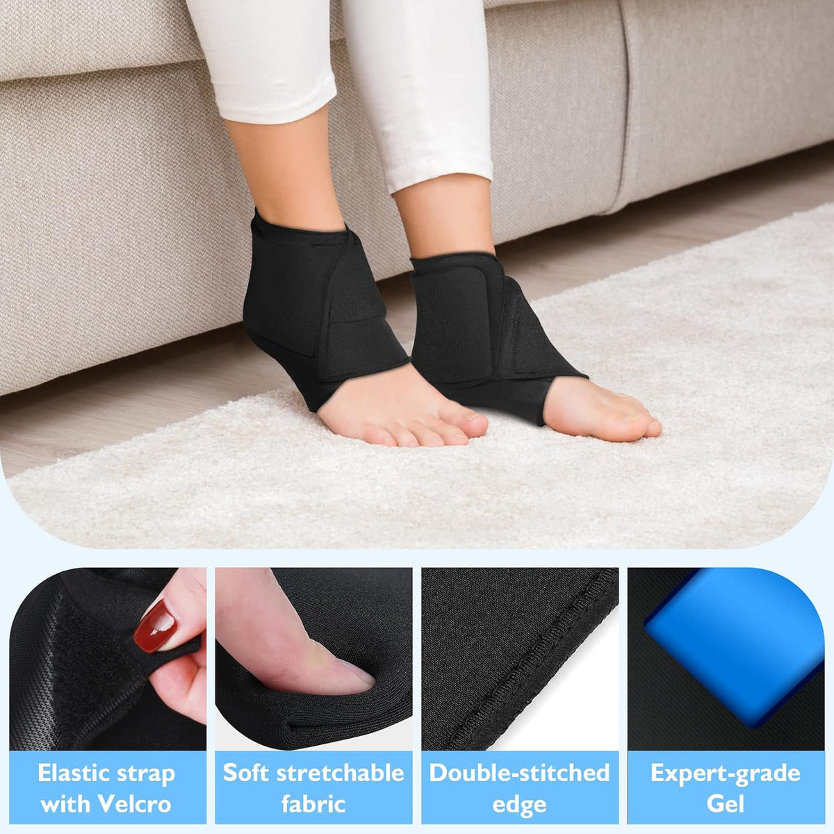 Heel Plantar Fasciitis ice Pack with 2-Layer Cooling Gel for 30-Min Cold Therapy, Ankle Foot Reusable Ice Pack Wrap for Achilles Tendonitis, Sprained Ankles, Swelling, Foot Pain Relief(1, PRO)