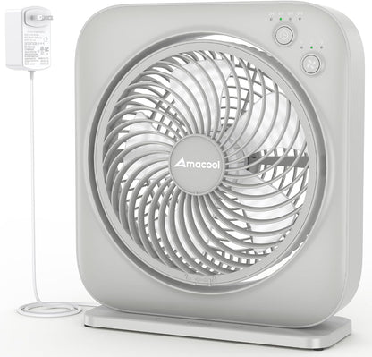 AMACOOL Table Fan, 12 inch Box Fan with 3 Adjustable Speeds & 8HRS Timer, Adjustable Angle Quiet Air Circulator, Desktop Fan for Bedroom Bathroom Kitchen Office, AC Adapter Included-Grey