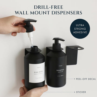 FINESSY Amber Shampoo and Conditioner Dispenser for Shower Wall No Drill | 3 Plastic 17oz Fillable Shower Bottles With Labels. Shower Shampoo Dispenser Wall Mounted. Airbnb Empty Soap Pump Bottles.