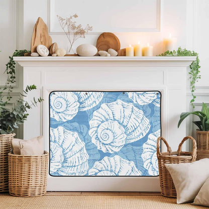 Magnetic Fireplace Cover Navy Blue Coastal Shells Fireplace Screen Decorative Ocean Conch Marine Life Insulation Fireplace Blocker Save Energy Fireplace Draft Stopper Covers for Living Room 36x30 Inch