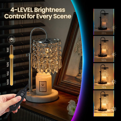 Candle Warmer Lamp with Timer Dimmer，2H/4H/8H Timer , Lamp Candle Warmer with Marble Base for Adjustable Height, Crystal Wax Melt Warmer for Jar Candles, House Warming Decor Gifts Mothers Day Gifts