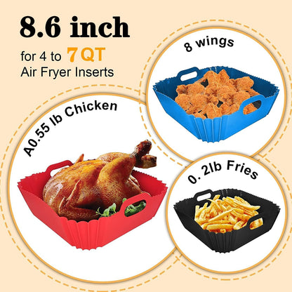 2Pcs Silicone Air Fryer Liners Reusable Square Thickened Airfryer Basket for 4 to 7 QT Baking Tray Accessories Kitchen Gadgets Replacement of Flammable Disposable Parchment Paper