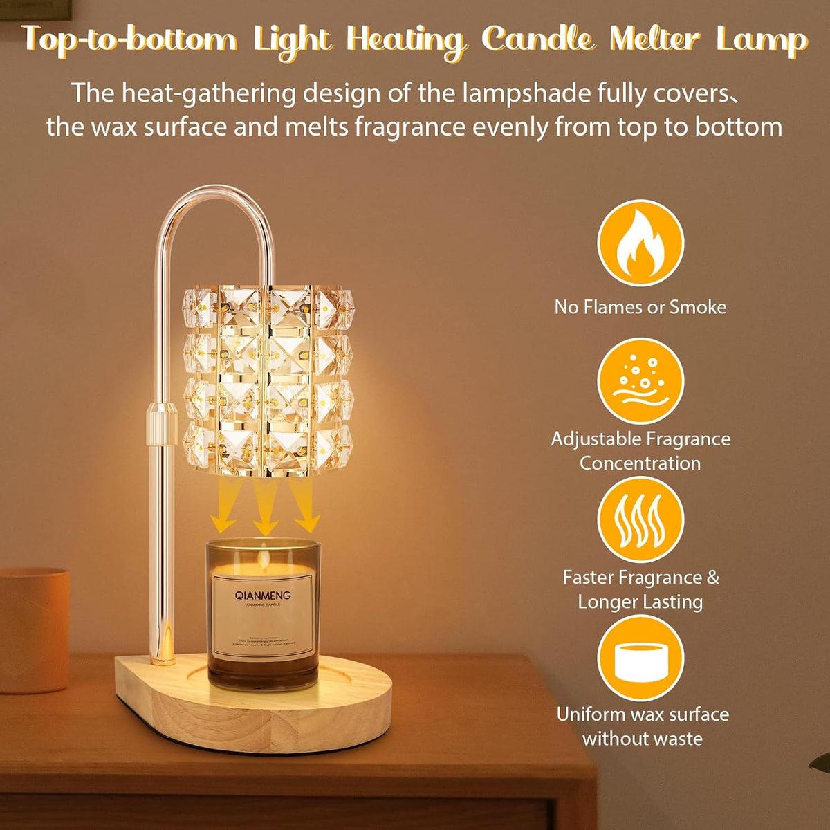 Candle Warmer Lamp with Timer, Electric Candle Warmer for Jar Candles, House Warming Gifts, Modern Home Decor Dimmable Wax Melting Lamp with Large Head, Black, Glass