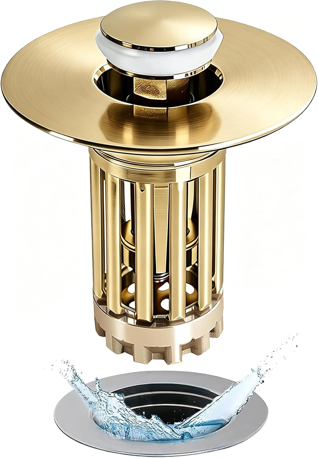 Anlige Bathroom Sink Drain Strainer, 3 in 1 Pop Up Bathroom Sink Stopper with Removable Brass Basket Hair Catcher, Universal Sink Plug for 1.06 to 1.6in Drain Hole, Chrome Silver