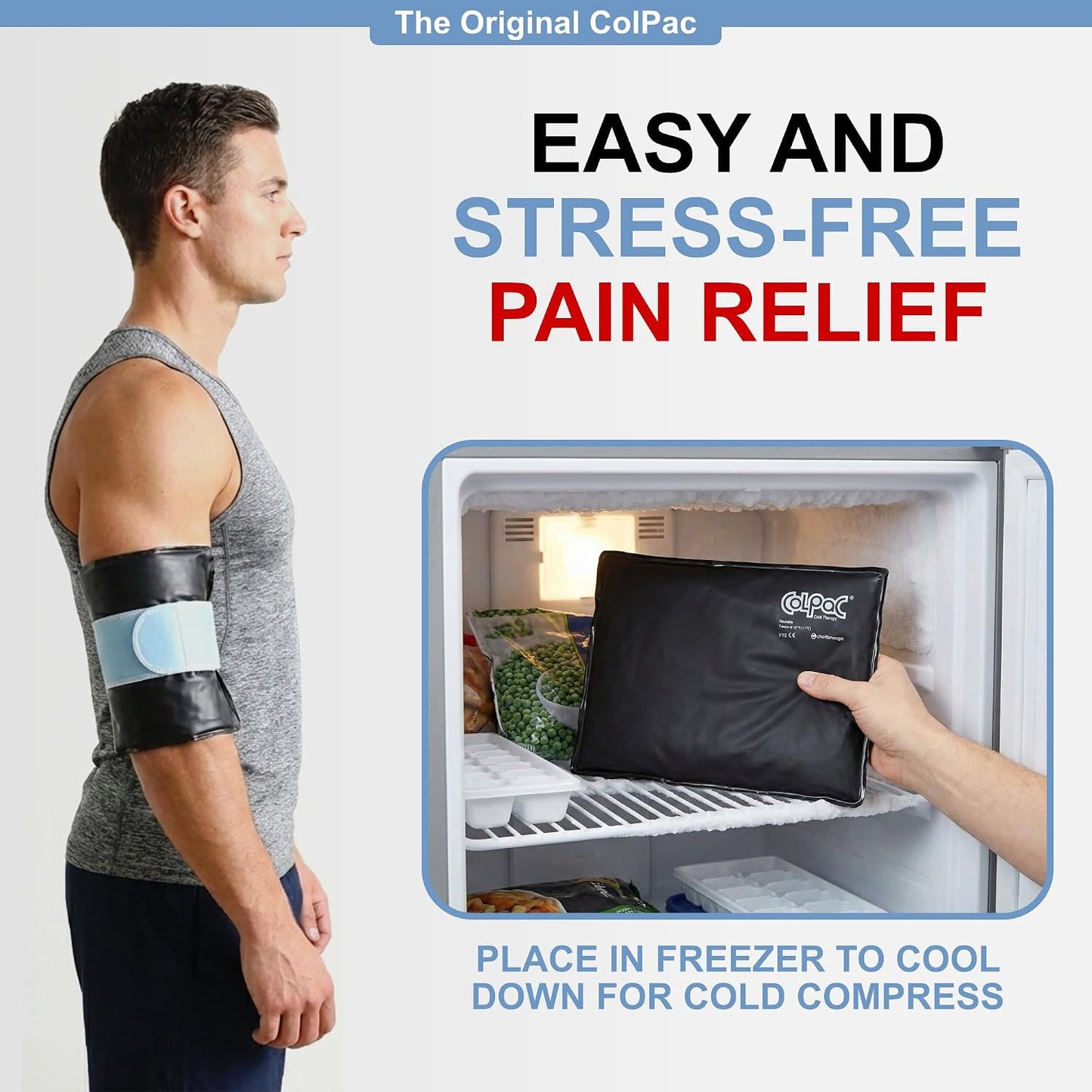 Chattanooga ColPac, Reusable Gel Ice Pack, Cold Therapy for Neck, Shoulder, Upper Back for Headaches, Inflammation, 23" Neck Contour, Blue Vinyl, with a Lumintrail Drawstring Bag
