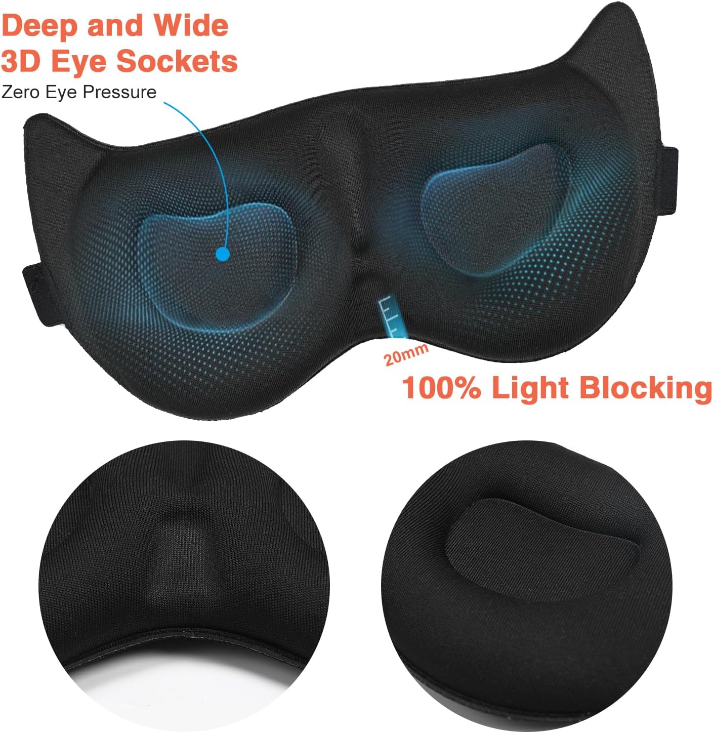 Sleep Mask SleepFun Invisible Alar Deep Orbit 3D Eye Mask Ultra Lightweight & Comfortable Sleeping Mask for Travel, Nap, Shift Works, Black & Blue