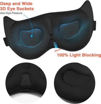Sleep Mask SleepFun Invisible Alar Deep Orbit 3D Eye Mask Ultra Lightweight & Comfortable Sleeping Mask for Travel, Nap, Shift Works, Black & Blue