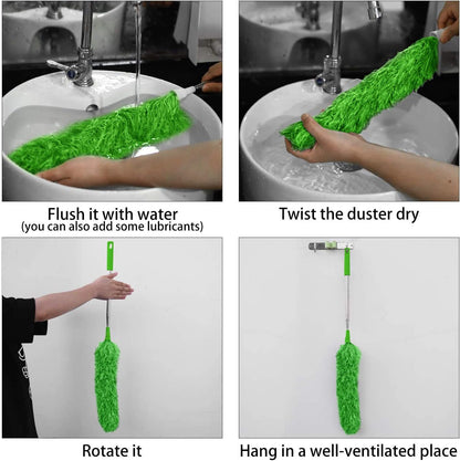 Cobweb Duster with Extension Pole 100 inches, Dusters for Cleaning with 2 Duster Heads, Washable Microfiber Feather Duster for Cleaning Ceiling Fan, High Ceiling, Blinds, Furniture & Cars