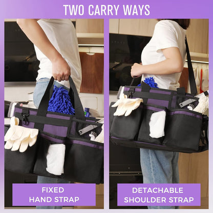 SCAVATA Wearable Cleaning Caddy, Cleaning Caddy Supplies Organizer with Handle & Shoulder Straps for Housekeepers, Under Sink & Car Cleaning Tool Organizers Bag with 4 Foldable Divider (NavyBlue)