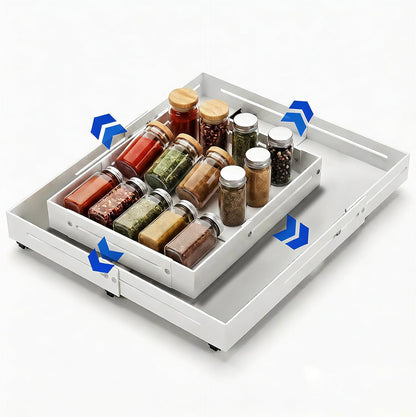 Pull out Cabinet Organizer, Full Metal Expandable Width (14.8"-20.8") & Depth (12.4"-17.7") Adjustable Slide out Drawers, No Drill Adhesive Roll out Shelves for Kitchen Pantry, White