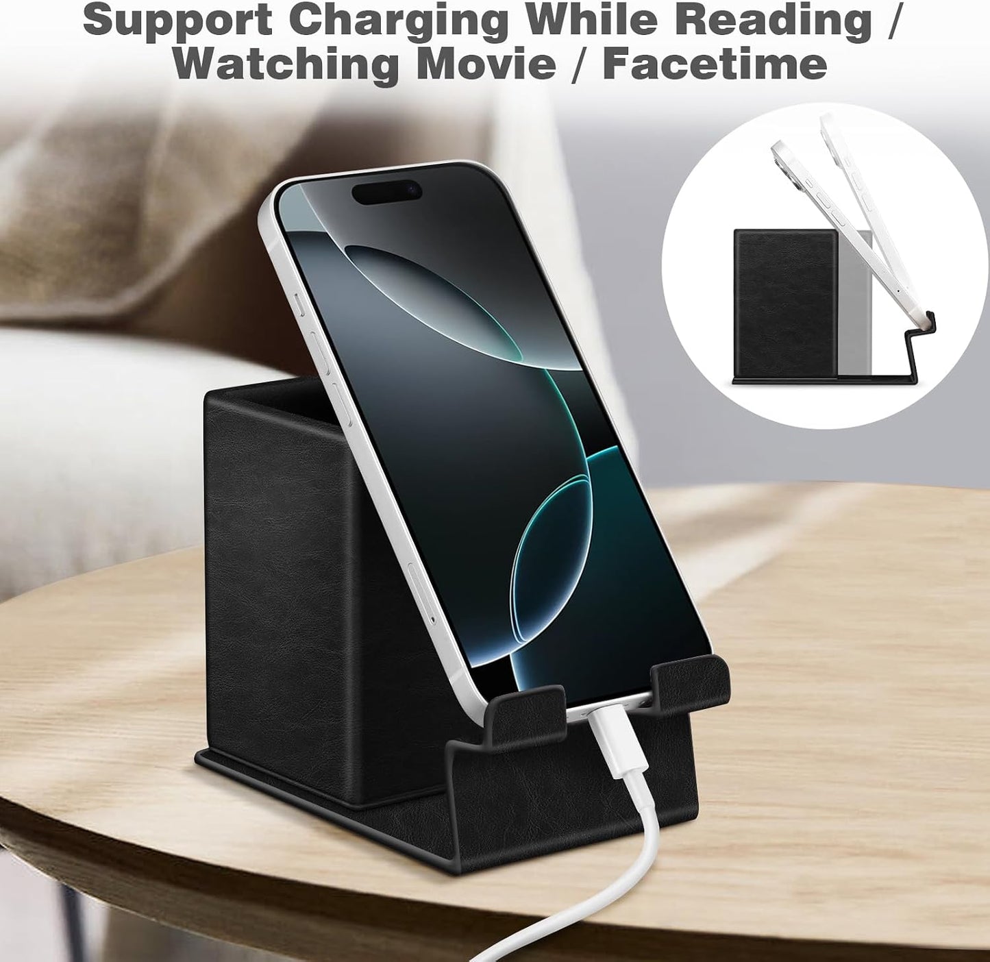 FINTIE Pencil Holder With Phone Stand, Eyeglasses Holder, Desktop Organizer | Nightstand Glasses Holder, Desktop Organizer, For Remote/Pen Storage, Office Supplies Case, Home Decor