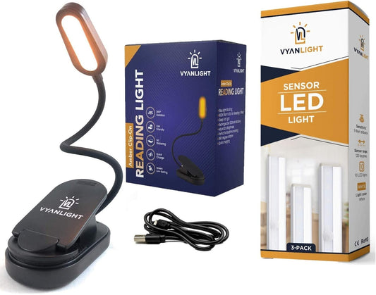 VYANLIGHT Book Light for Reading Books in Bed at Night Rechargeable and LED Closet Light Motion Activated Under Cabinet Motion Sensor Light