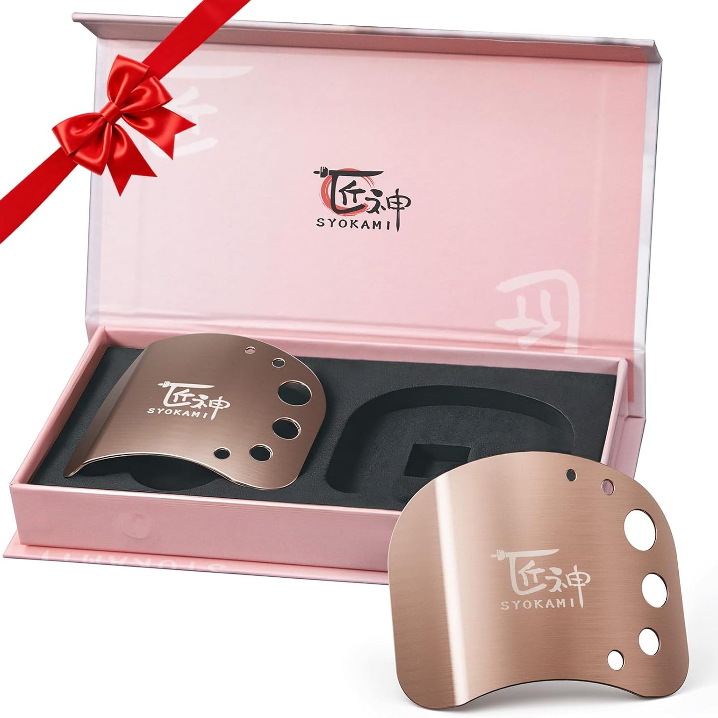 Finger Guards for Cutting Food-Finger Protectors with Herb Stripper | Stainless Steel | 2 Pcs | Adjustable Size | Rose Gold | Protecting Fingers and Nails | Gift Box for Couple Women Mom Wife