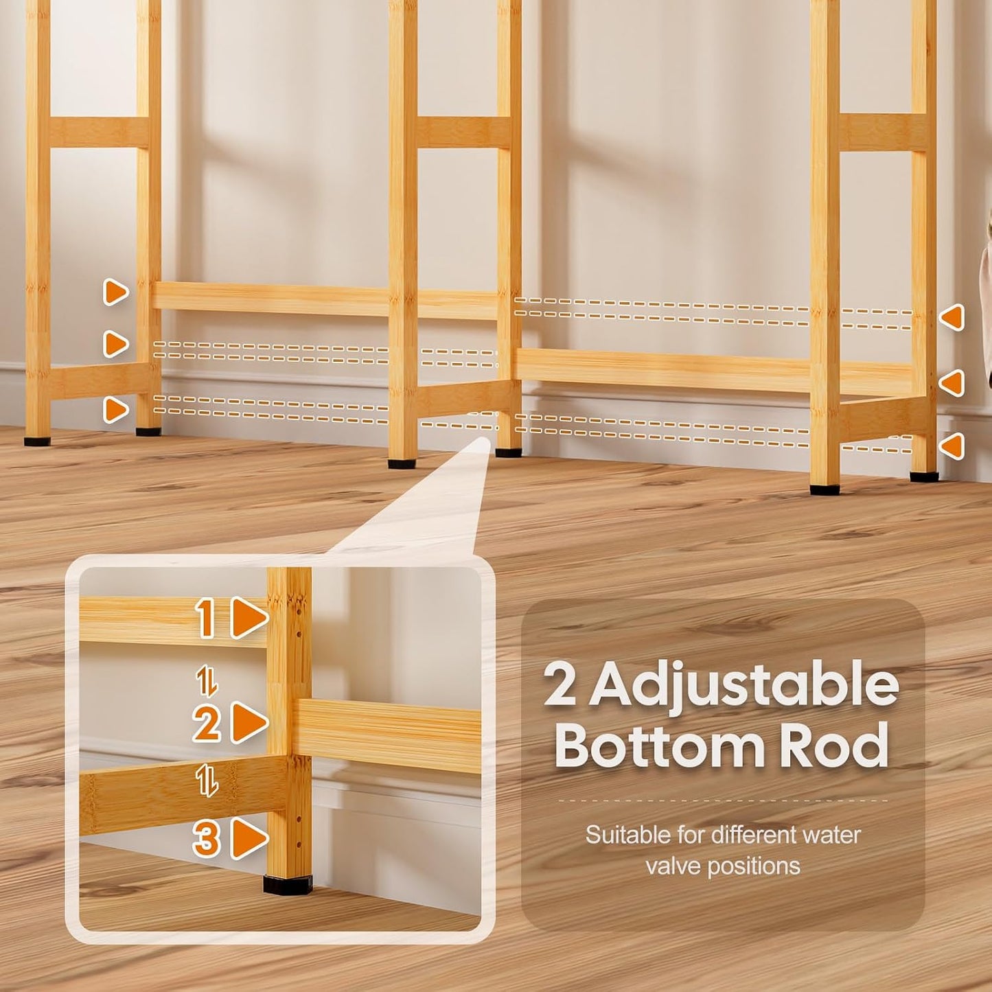 Cozivolife Over The Washer Dryer Storage Shelf: Bamboo 5 Tiers (Natural) | Laundry Room Drying Rack with Adjustable Shelves and 4 Hooks - Space Saver Organizer for Hanging Clothes and Towels