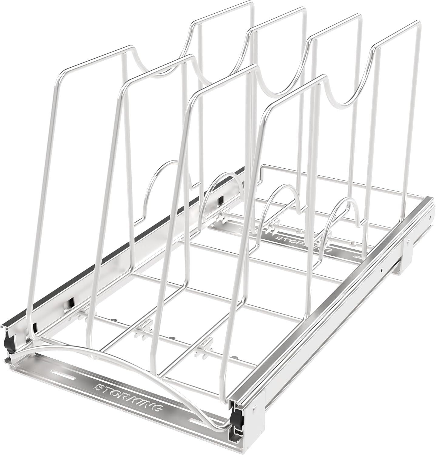 Pull Out Cookie Sheet Organizer, 10" W x 22" D x 11" H, Chrome | For Cabinet, Pan and Pot, Cutting Board, Bakeware, Tray Organizer Rack, Sliding Rack- Heavy Duty, Adjustable Divider Width