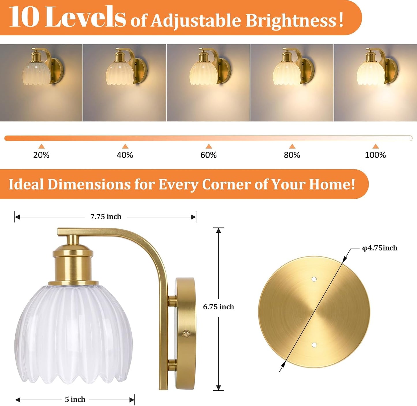 Rechargeable Battery Operated Wall Sconce Set of Two with Green Glass Lampshade, Wireless Battery Powered Wall Lamp with Remote Control, 15 Colors Gold Wall Light for Bedside Hallway Bedroom Doorway
