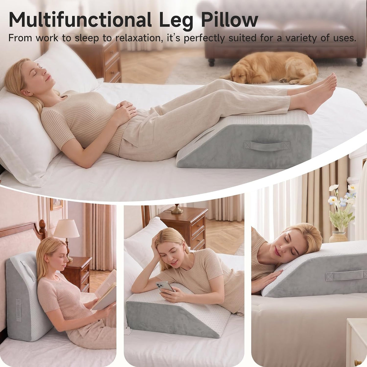 Wedge Pillow for Legs Elevation, 23.2x16.5x7.5in, White