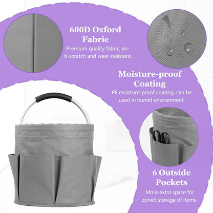 17L Cleaning Caddy with Handle and 6 Pockets, Foldable Cleaning Supply Caddy, Portable Shower Caddy in 600D Oxford Fabric, Multifunctional Storage Basket for Camping, Gardening, Black