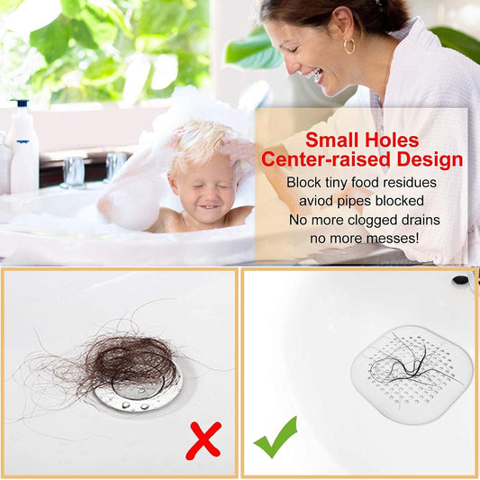 Bovinde Hair Drain Catcher,Square Cover for Shower 2 Pack (Black) | Drainer Cover Silicone Hair Stopper with Suction Cups,Protector Accessories,Easy to Install Suit for Bathroom,Bathtub,Sink