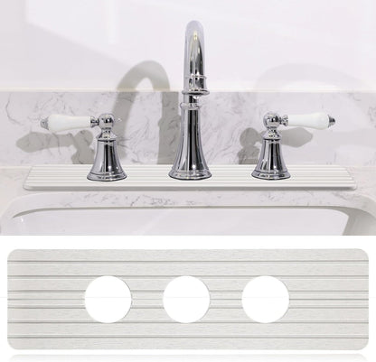 Teenyyou 3 Hole White Faucet Mat for Kitchen Sink Bathroom 16.1" x 5" Kitchen Faucet Absorbent Mat Diatomite Splash Guard Quick Drying Stone Drip Catcher Hole 2.24" Holes Spaced About 1.77 "