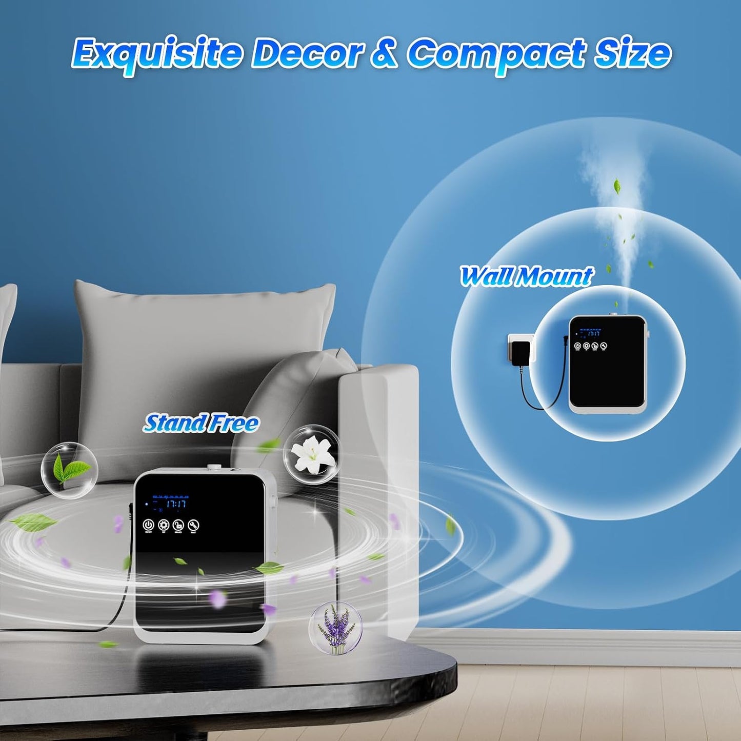 Waterless Essential Oil Diffuser,House Scent Air Diffusers for Home Hotel | with APP Control(Auto Timer) & Touch Screen(Adjust Level) |250ml,1500 sq.ft,Whole House Oil Diffuser.Large Room,Quiet(Black)
