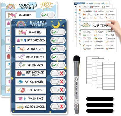 2 in 1 Bedtime/Morning Routine Chart for Kids Toddlers, Magnetic Chore Chart for Kids, Cute Visual Schedule for Kids Schedule Board for Home, Kids Checklist to Do List ADHD Tools for Kids