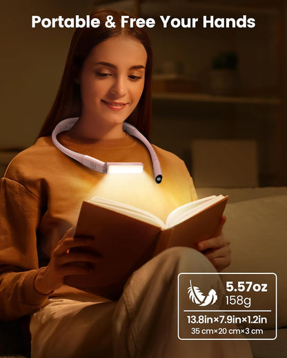 Glocusent Bendable Neck Light, 100 Hours Reading Light for Book Lover Gifts | Hands-Free, Knitting, Crafting, Repairing, 5-Color, Stepless Dimming, Ergonomic, Rechargeable, Eye Care, Sleep Aid, Traveling