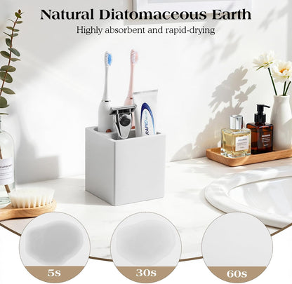 Luxspire Diatomite Toothbrush Holder, 2 Slots, Marble White | Fast Drying, Diatomaceous Earth, Electric Tooth Brush and Toothpaste Organizer, For Bathroom Kitchen Vanity Countertop
