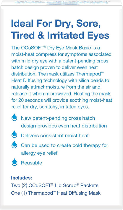 OCuSOFT Dry Eye Mask Basic with Thermapod Mask and Lid Scrub Packets | For Hot or Cold Comfort - Microwave for Moist Heat to Soothe Dry, Scratchy, Irritated Eyes, Freeze for Allergy Relief