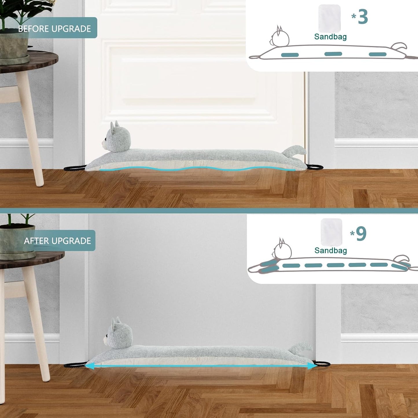 Under Door Draft Stopper Decorative Wind Stopper 36 inch for Door & Window, Weighted Animal Air Draft Stopper for Bottom of Door with Hanging Loops - Brown Dog
