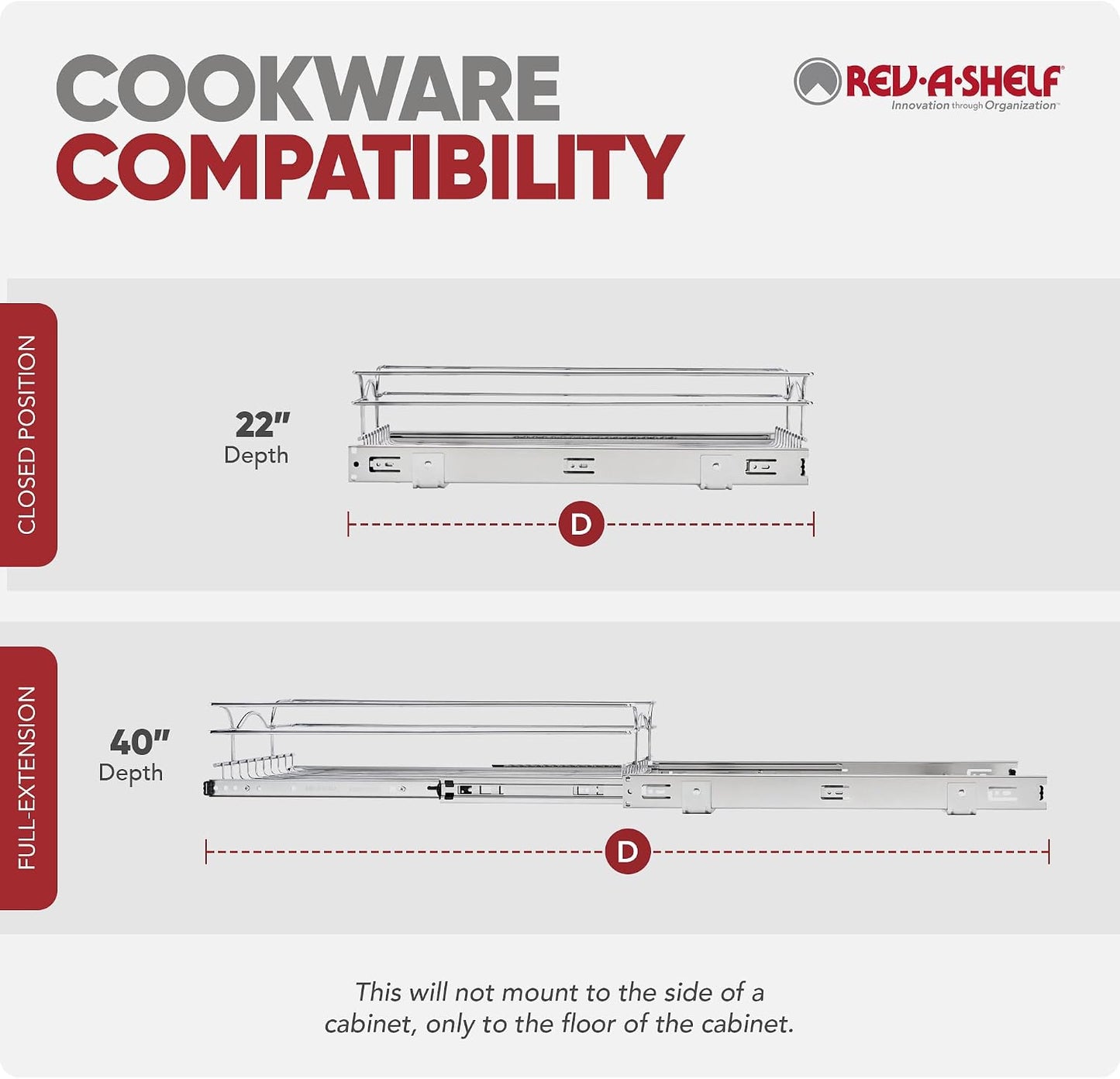 Rev-A-Shelf Pullout Organizer for Cabinets, Min Opening Width of 18" | STwo-Tier Steel Shelf for Kitchen or Vanity Cabinet Organization, Heavy Gauge Wire Slide Out Storage Basket, 5WB2-1822CR-1