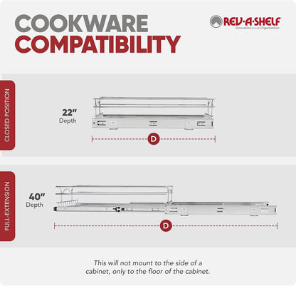 Rev-A-Shelf Pullout Organizer for Cabinets, Min Opening Width of 18" | STwo-Tier Steel Shelf for Kitchen or Vanity Cabinet Organization, Heavy Gauge Wire Slide Out Storage Basket, 5WB2-1822CR-1