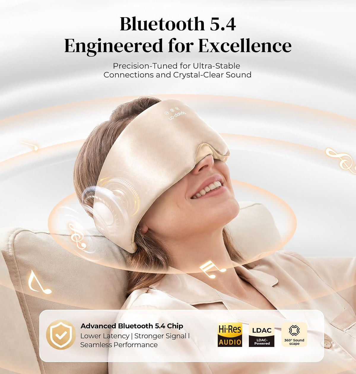 LC-dolida 3D Silk Bluetooth Sleep Mask, Mulberry Silk Sleep Mask with Bluetooth Headphones, Bluetooth Eye Sleep Mask for Side Sleepers, Total Blackout Bluetooth Eye Mask for Women Men, Black